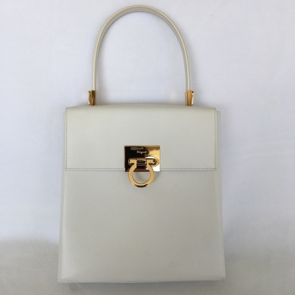 Salvatore Ferragamo Handbags - EUC Ferragamo white leather handbag gold hardware
